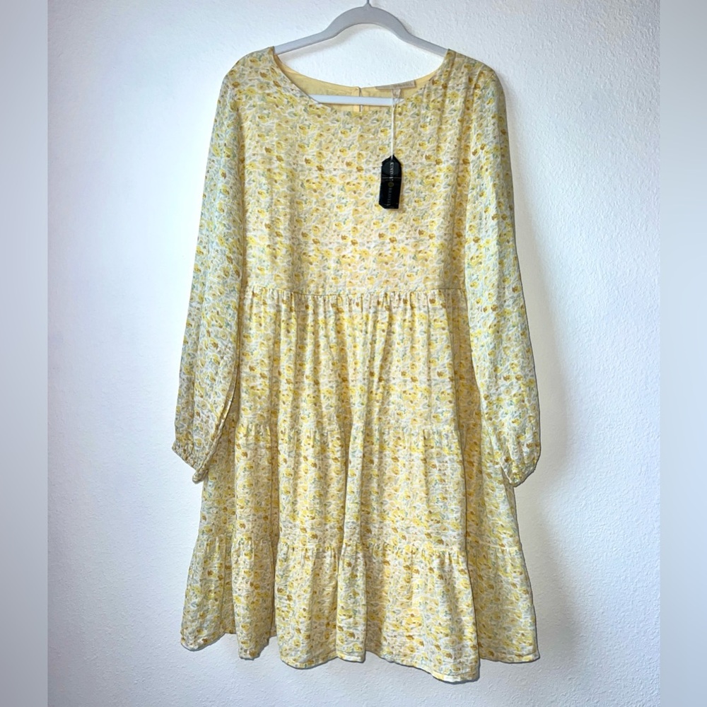 NWT Kindred Bravely Millie Tiered Nursing Maternity Dress Yellow Floral size L